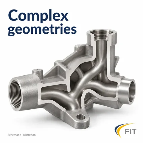 Complex geometries: section through an A-MIM part with freely routed internal channels