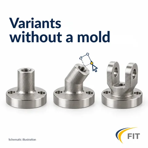Variants without tooling: three flange variants created solely by a CAD change