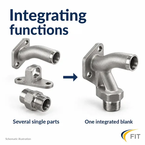 Integrating functions: three individual parts become one integrated blank