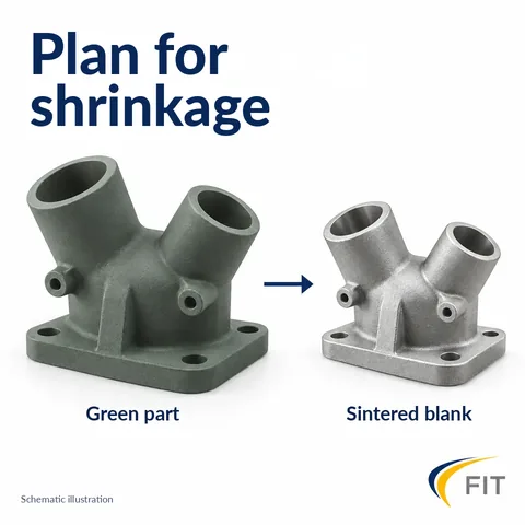 Planning for shrinkage: the larger green part shrinks during sintering to the as-sintered blank