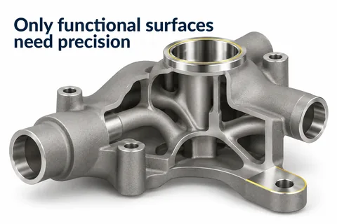 Only functional surfaces need precision: sintered housing with only the fit, sealing seat and mounting eye machined