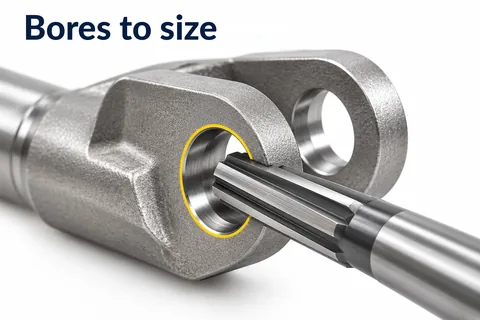 Bores to size: a reamer brings the bore in the sintered part to fit size