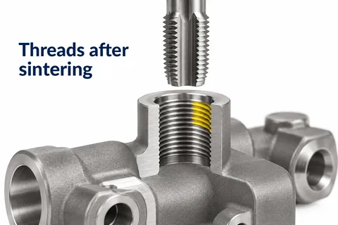 Threads after sintering: a tap cuts the thread into the sintered part