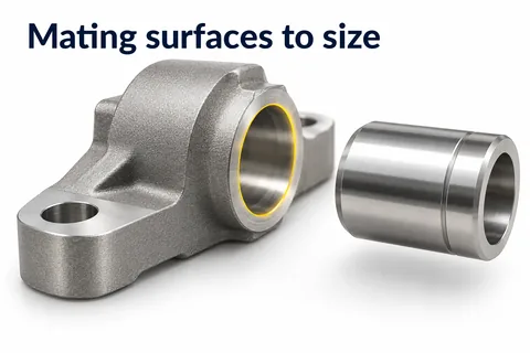Mating surfaces to size: machined mating surface on the bearing block for a bushing