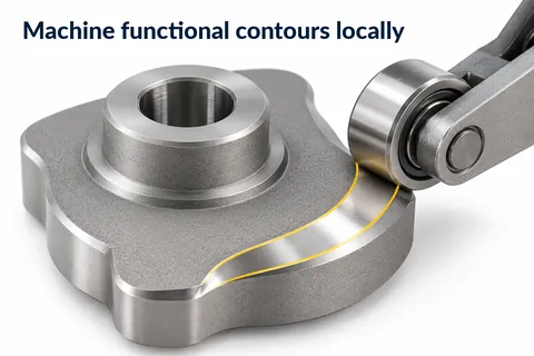 Machining functional contours locally: precise contact track on a cam with cam follower