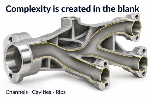 Complexity is created in the blank: channels, cavities and ribs without post-processing