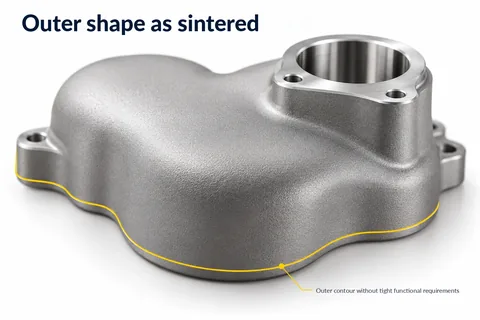 Outer shape in the as-sintered state: housing contour without tight functional requirements remains unmachined