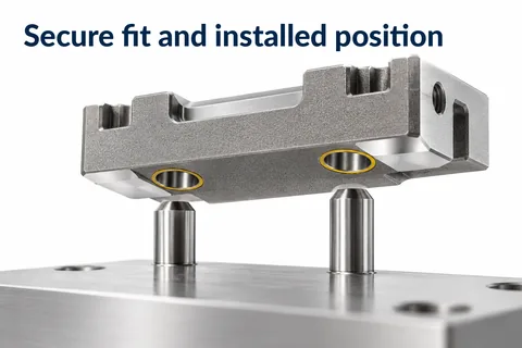 Securing fit and installation position: part with machined fitted bores on two guide pins