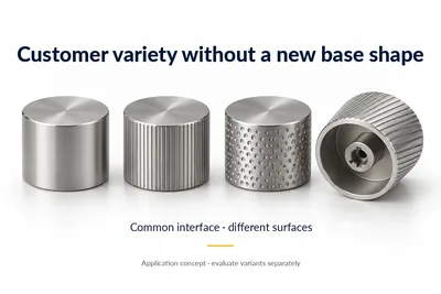 Four handles with a common interface and different surface patterns