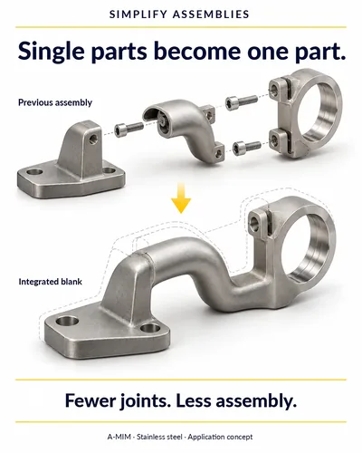 Simplifying assemblies: several bolted individual parts become one integrated blank