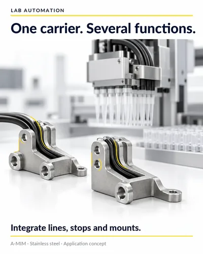 Laboratory automation: a carrier with integrated lines, stops and seats for a pipetting module