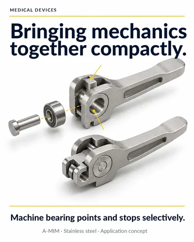 Medical devices: a mechanism made of several individual parts is consolidated into one compact stainless steel part