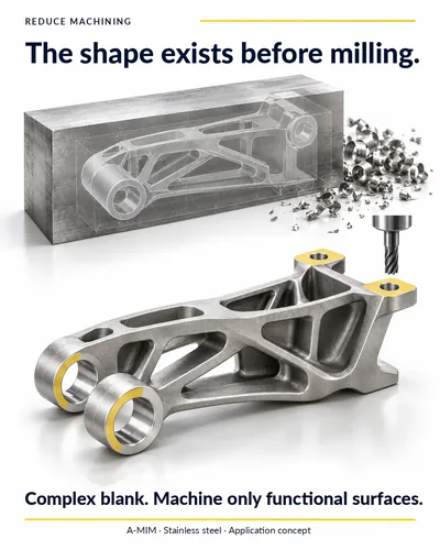 Reducing machining: the shape is created before milling – complex blank, only the functional surfaces are machined