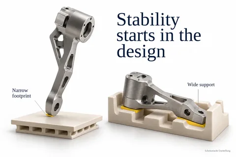 Stability begins in the design: a part on a narrow footprint compared with the same part on a wide support in the setter