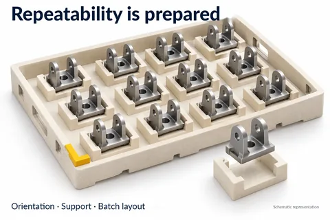 Preparing for repeatability: many identical parts in defined setter seats, orientation, support and batch arrangement