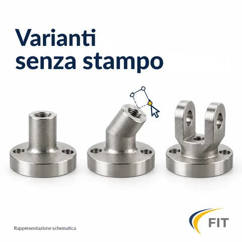 Varianti senza stampo: tre varianti di flangia che nascono solo da una modifica CAD