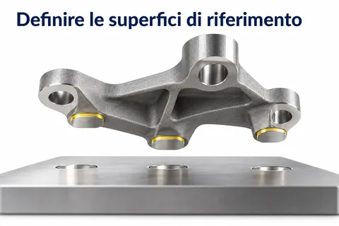 Definire le superfici di riferimento: tre punti di appoggio lavorati allineano il componente su una piastra
