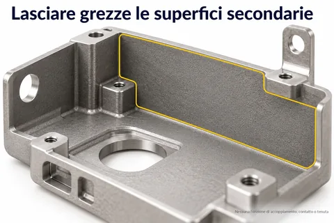 Lasciare non lavorate le superfici secondarie: supporto la cui superficie laterale, senza accoppiamento, contatto o funzione di tenuta, resta allo stato sinterizzato