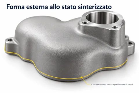 Forma esterna allo stato sinterizzato: il profilo dell'alloggiamento senza requisiti funzionali stretti resta non lavorato