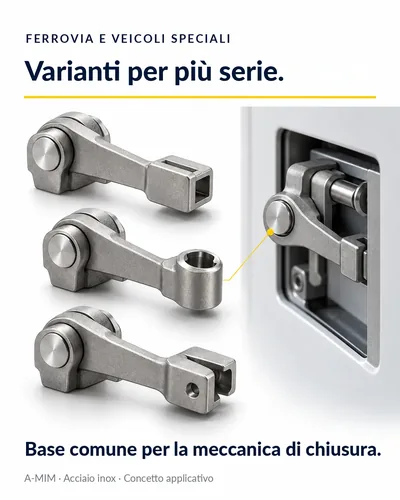 Ferrovia e veicoli speciali: tre varianti di una leva di chiusura su una base comune