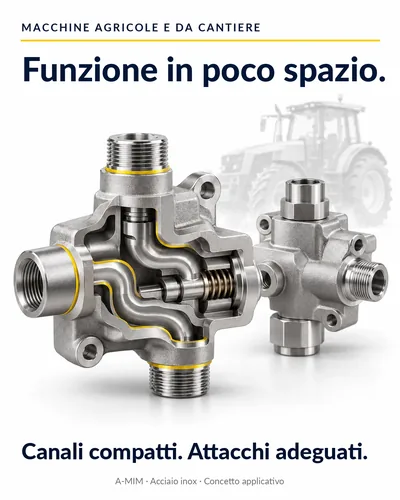 Macchine agricole e da costruzione: corpo valvola compatto in acciaio inox con percorsi di flusso interni