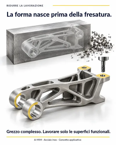Ridurre la lavorazione meccanica: la forma nasce prima della fresatura – grezzo complesso, solo le superfici funzionali vengono lavorate