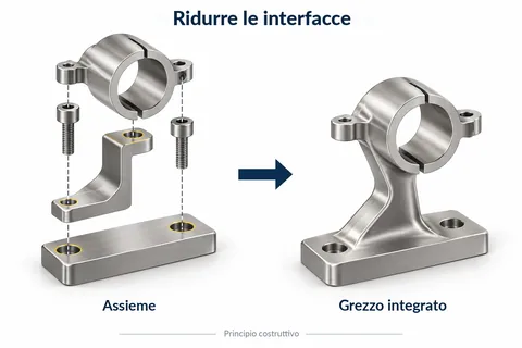 Ridurre le interfacce: un gruppo avvitato di tre parti diventa un unico grezzo integrato