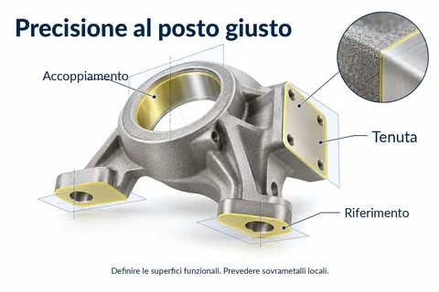 La precisione ha bisogno di una posizione: accoppiamento, superficie di tenuta e riferimento sono indicati come superfici funzionali, sovrametalli previsti solo lì