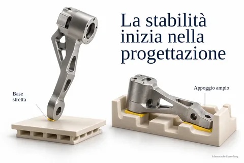 La stabilità inizia nella progettazione: un componente su una base stretta a confronto con lo stesso componente con ampio appoggio nel setter