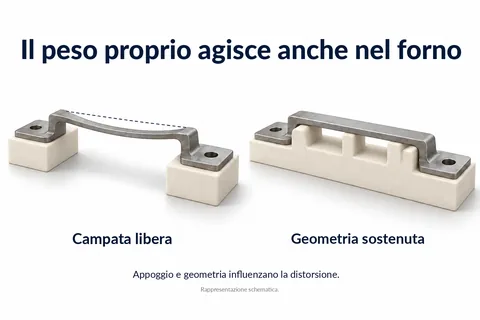 Il peso proprio agisce anche nel forno: un ponte con campata libera a confronto con una geometria sostenuta da nervature di appoggio