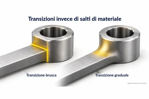 Raccordi invece di salti di materiale: passaggio brusco tra nervatura e occhiello a confronto con un passaggio dolce
