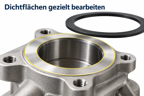 Dichtflächen gezielt bearbeiten: plan bearbeitete Dichtfläche am Flansch mit passendem Dichtring