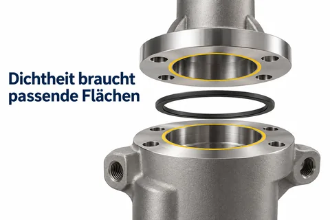 Dichtheit braucht passende Flächen: zwei Flansche mit bearbeiteten Dichtflächen und Dichtring